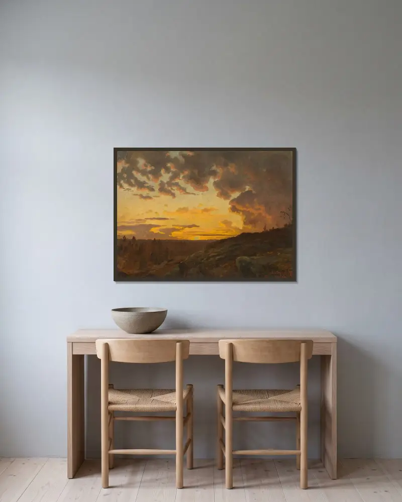 Sunset. Sketch av Edvard Bergh inramad på en vägg