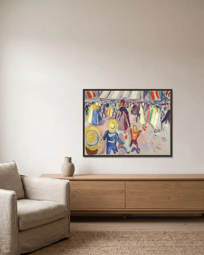 Der 17. Mai in einer kleinen norwegischen Stadt von Edvard Munch gerahmt an einer Wand