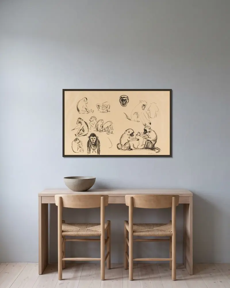 Affen I und II von Edvard Munch gerahmt an einer Wand