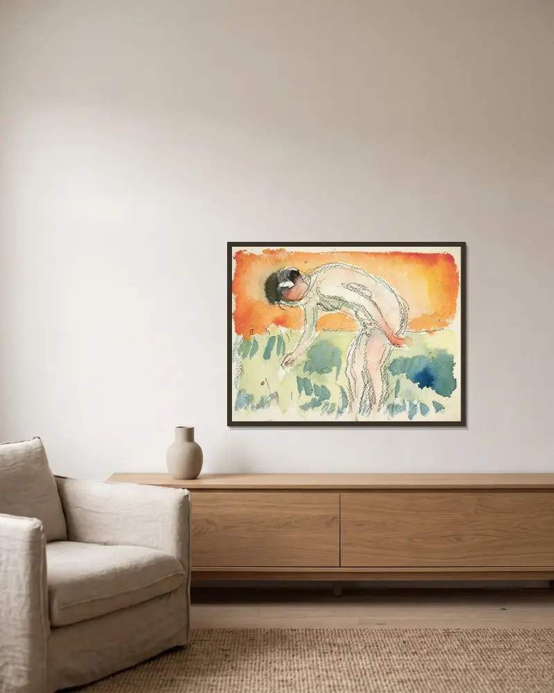 Akt, sich beugend von Edvard Munch gerahmt an einer Wand