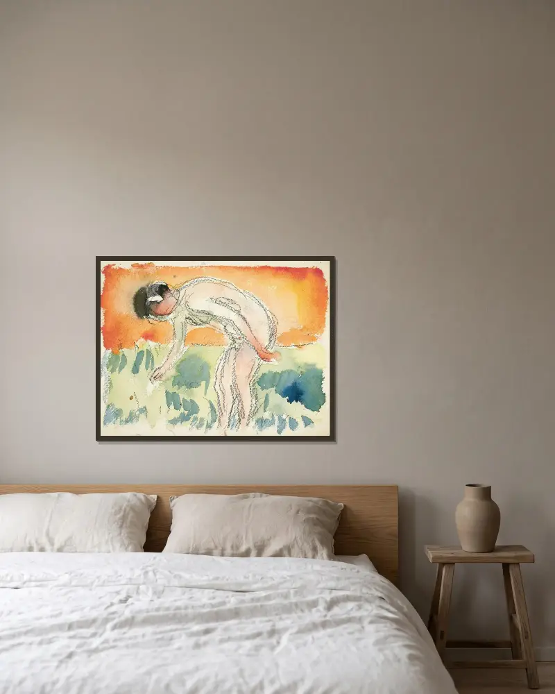 Akt, sich beugend von Edvard Munch gerahmt an einer Wand