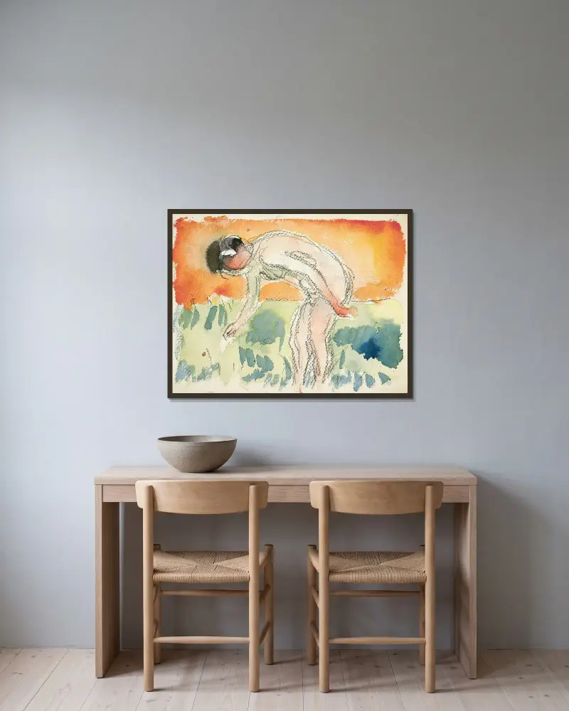Akt, sich beugend von Edvard Munch gerahmt an einer Wand