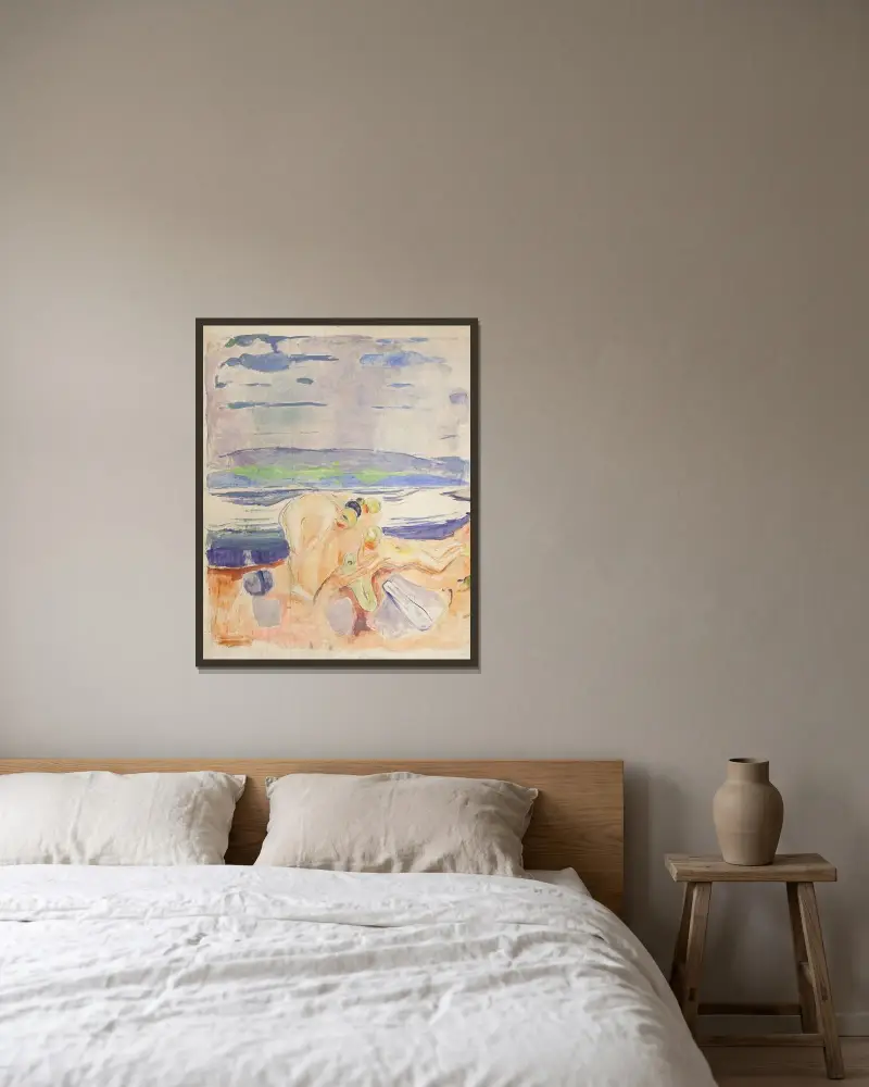 Alma Mater; zkoumající děti, Edvard Munch v rámu na stěně