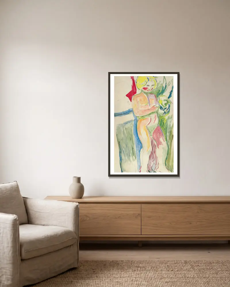 Alma Mater, stehendes Kind von Edvard Munch gerahmt an einer Wand