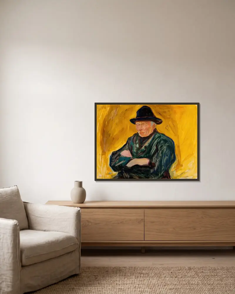 Ein alter Mann von Edvard Munch gerahmt an einer Wand