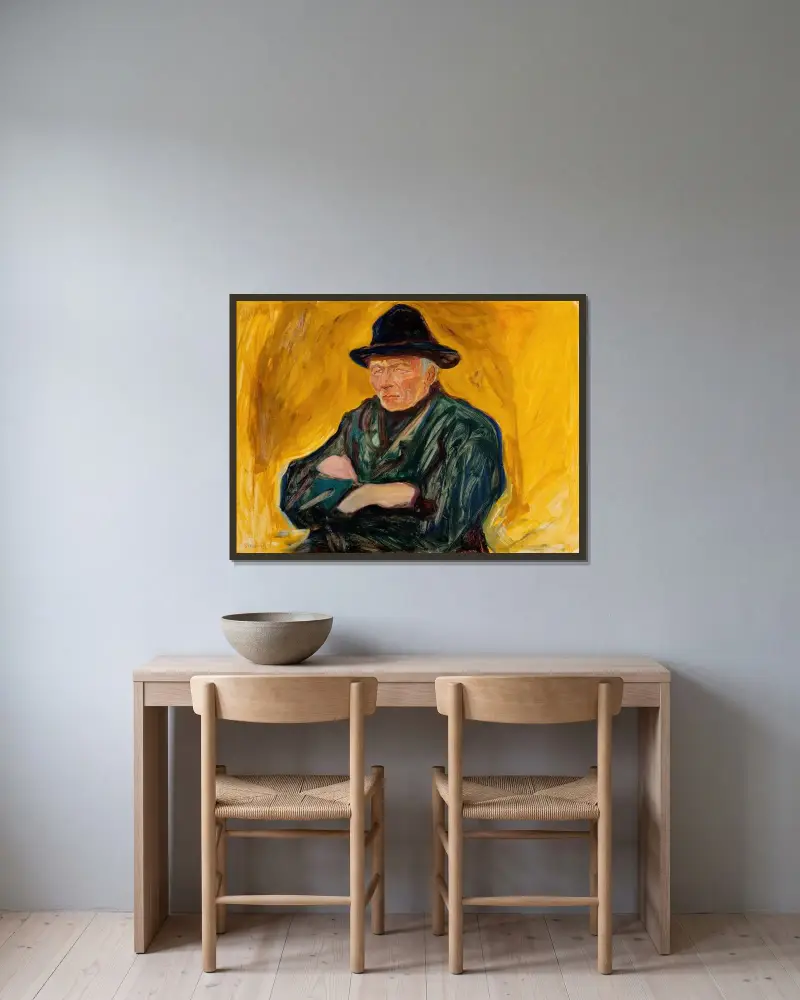 Ein alter Mann von Edvard Munch gerahmt an einer Wand