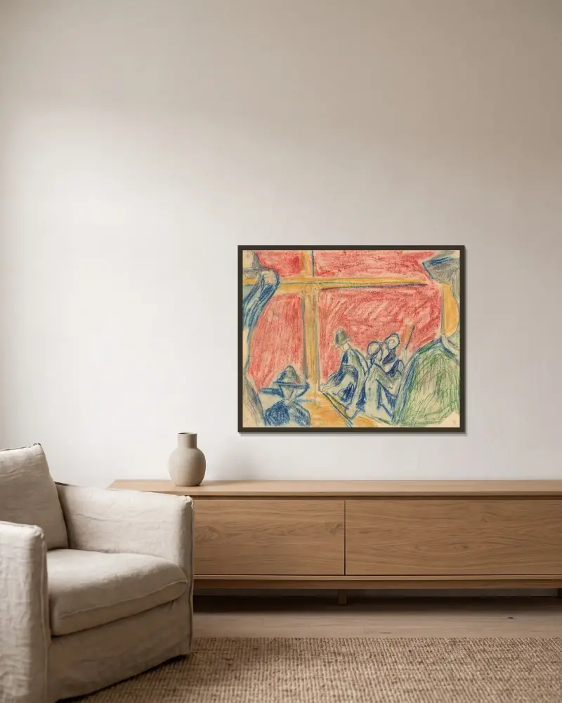 Dělnická scéna, Edvard Munch v rámu na stěně