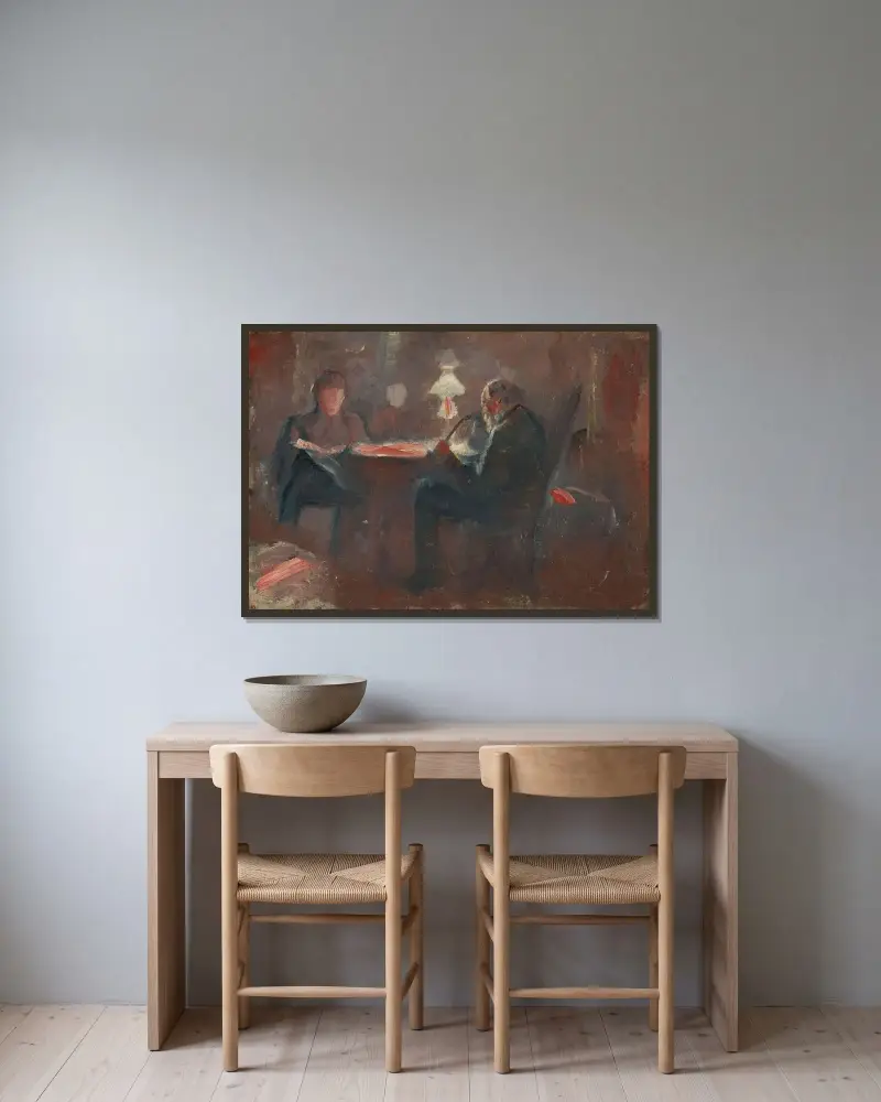 Um die Paraffinlampe von Edvard Munch gerahmt an einer Wand