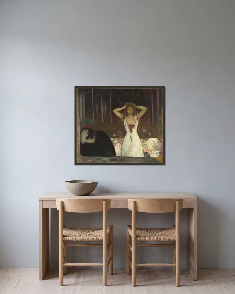 Ashes av Edvard Munch inramad på en vägg