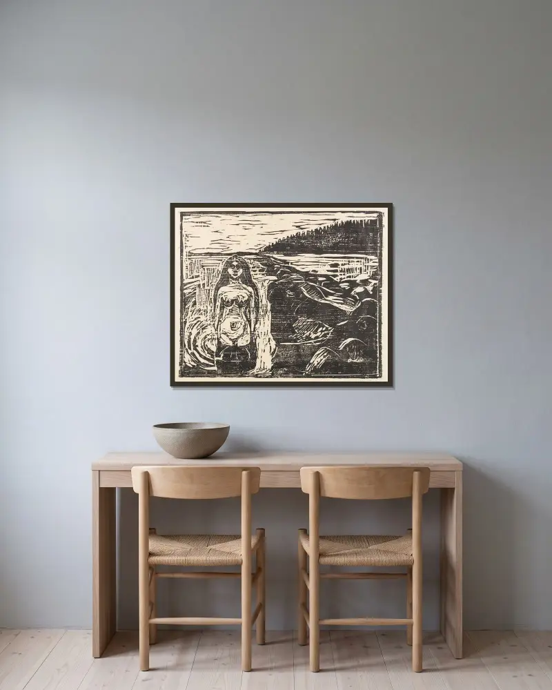Koupající se žena, Edvard Munch v rámu na stěně