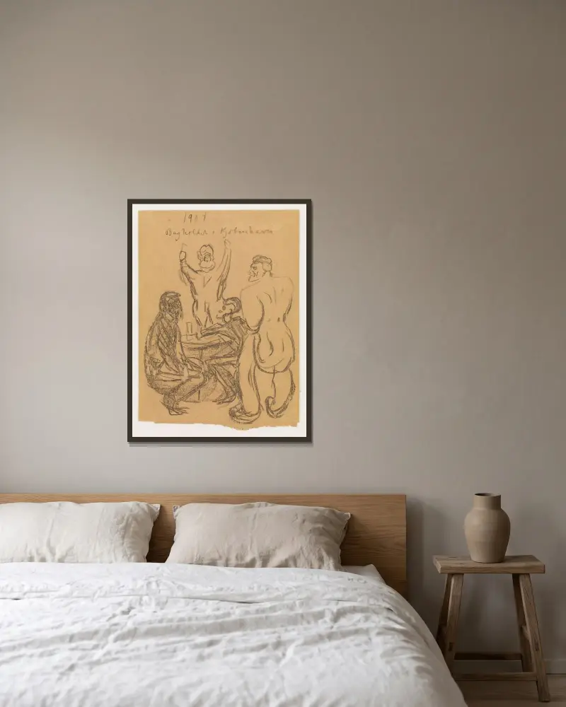 Bagholdet i København av Edvard Munch inramad på en vägg