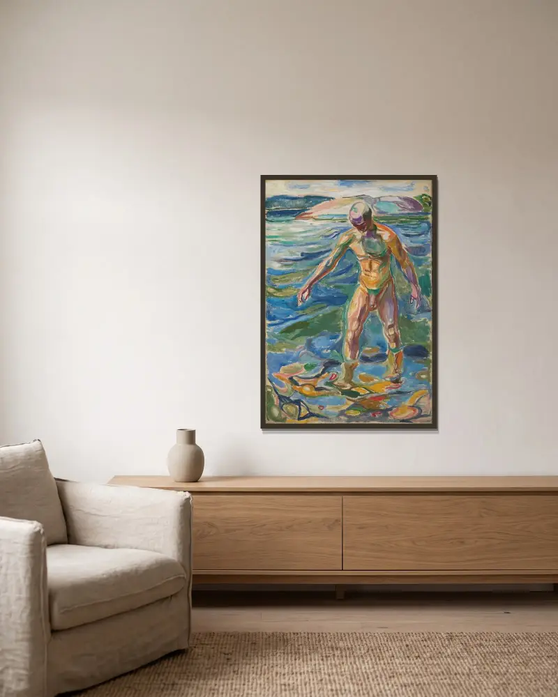 Koupající se muž, 1918, Edvard Munch v rámu na stěně
