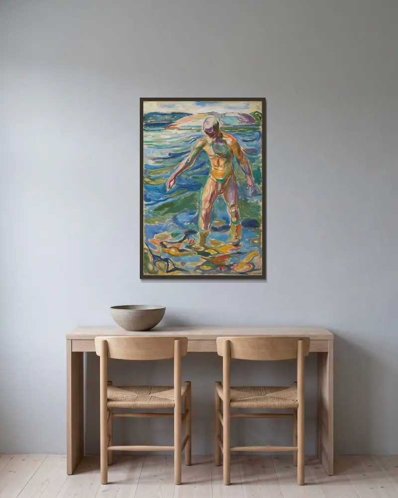 Koupající se muž, 1918, Edvard Munch v rámu na stěně