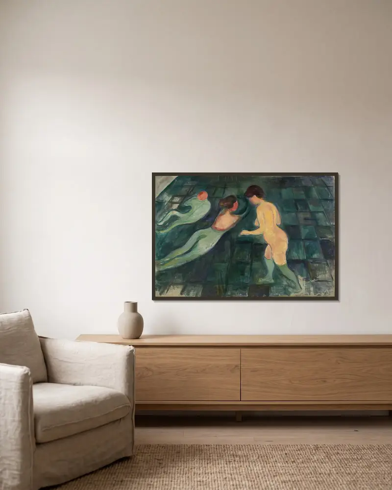 Kąpiące się kobiety, 1896, Edvard Munch w ramie na ścianie