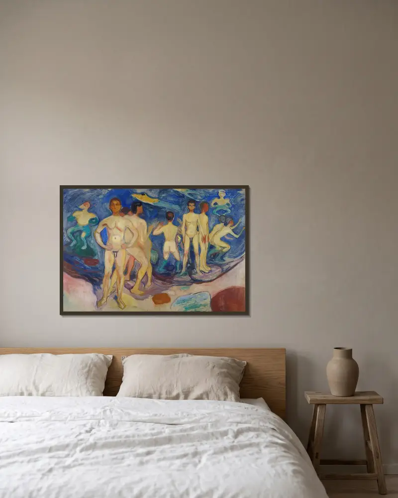 Koupající se mladí muži, Edvard Munch v rámu na stěně