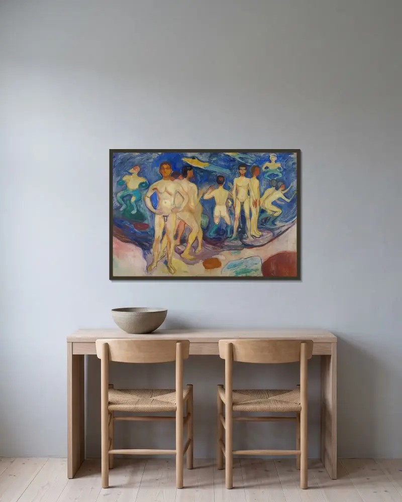 Koupající se mladí muži, Edvard Munch v rámu na stěně