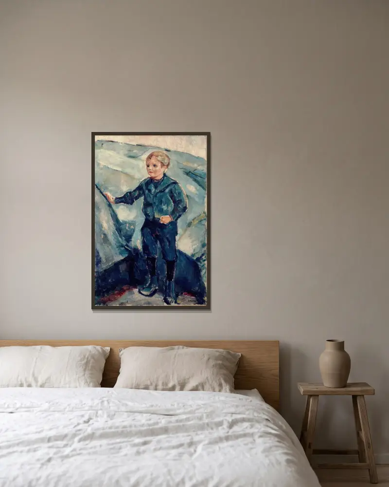 Chlapec v modrém, Edvard Munch v rámu na stěně