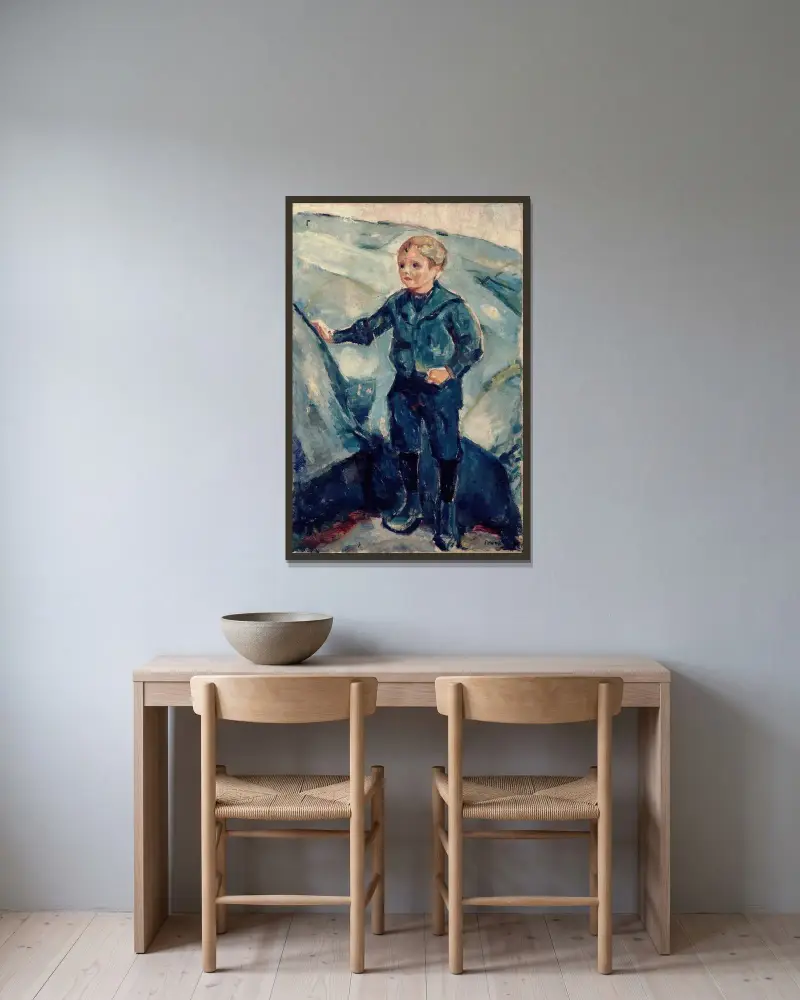 Chlapec v modrém, Edvard Munch v rámu na stěně