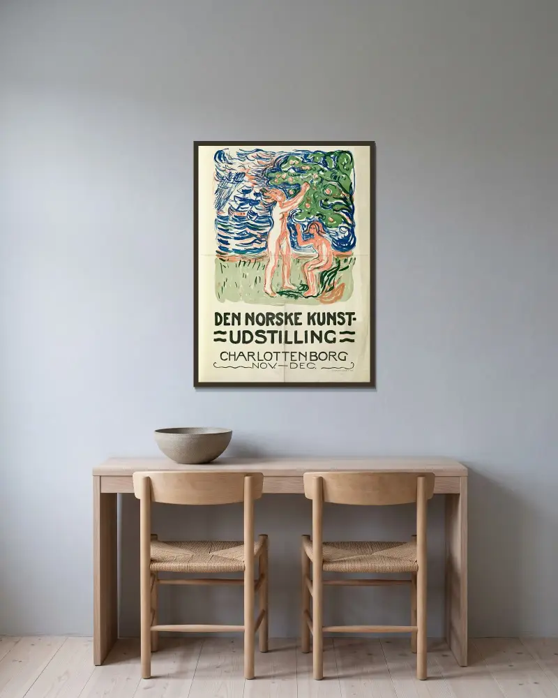 Die norwegische Kunstausstellung, Charlottenborg von Edvard Munch gerahmt an einer Wand