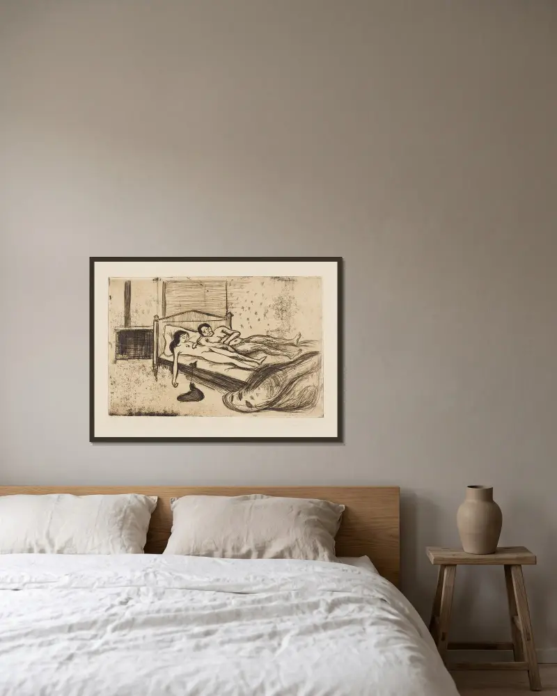 Doppelselbstmord von Edvard Munch gerahmt an einer Wand
