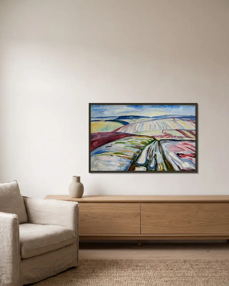 Pole ve sněhu, Edvard Munch v rámu na stěně