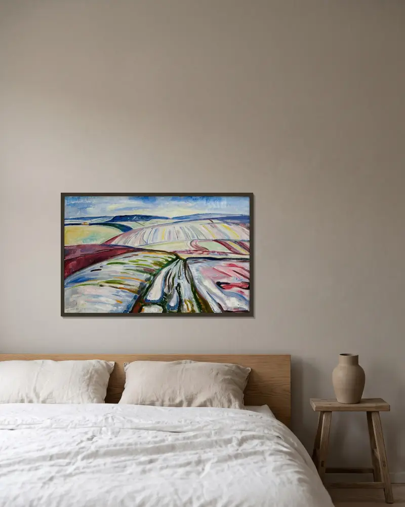 Pole ve sněhu, Edvard Munch v rámu na stěně
