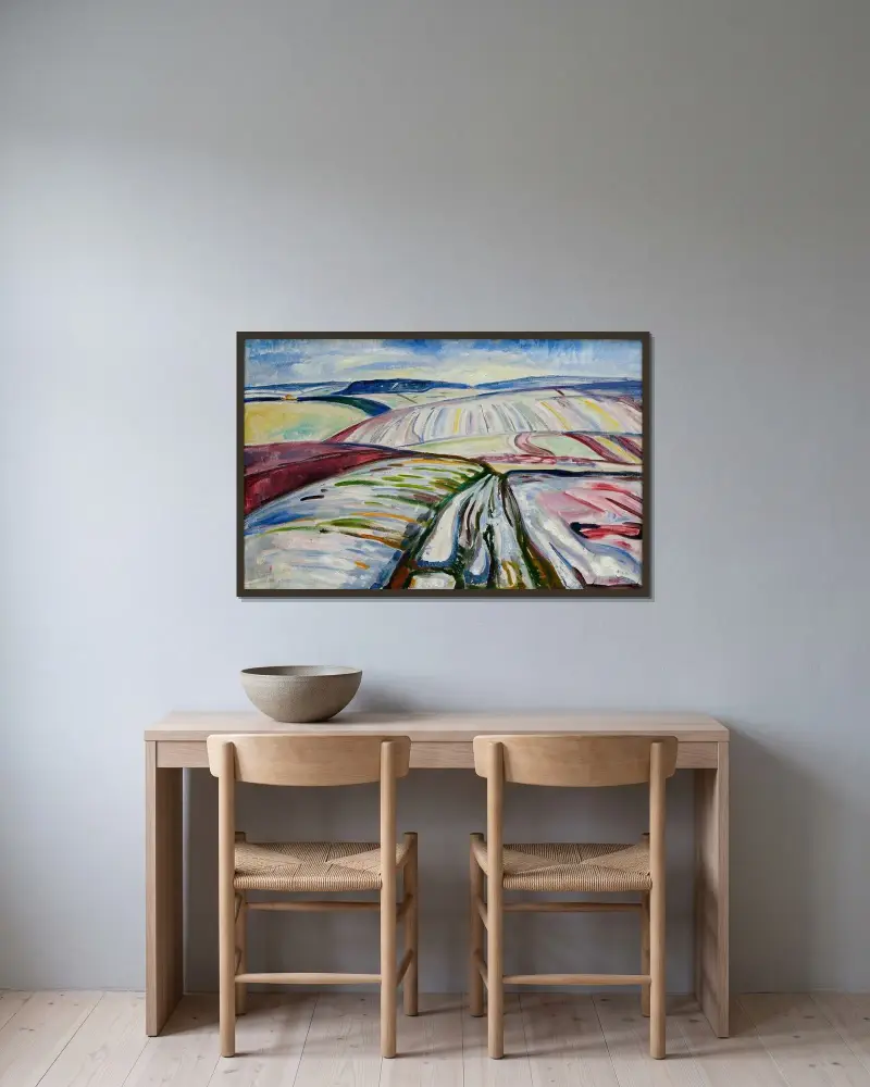 Pole ve sněhu, Edvard Munch v rámu na stěně