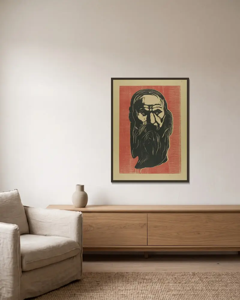 Head of an Old Man with Beard av Edvard Munch inramad på en vägg