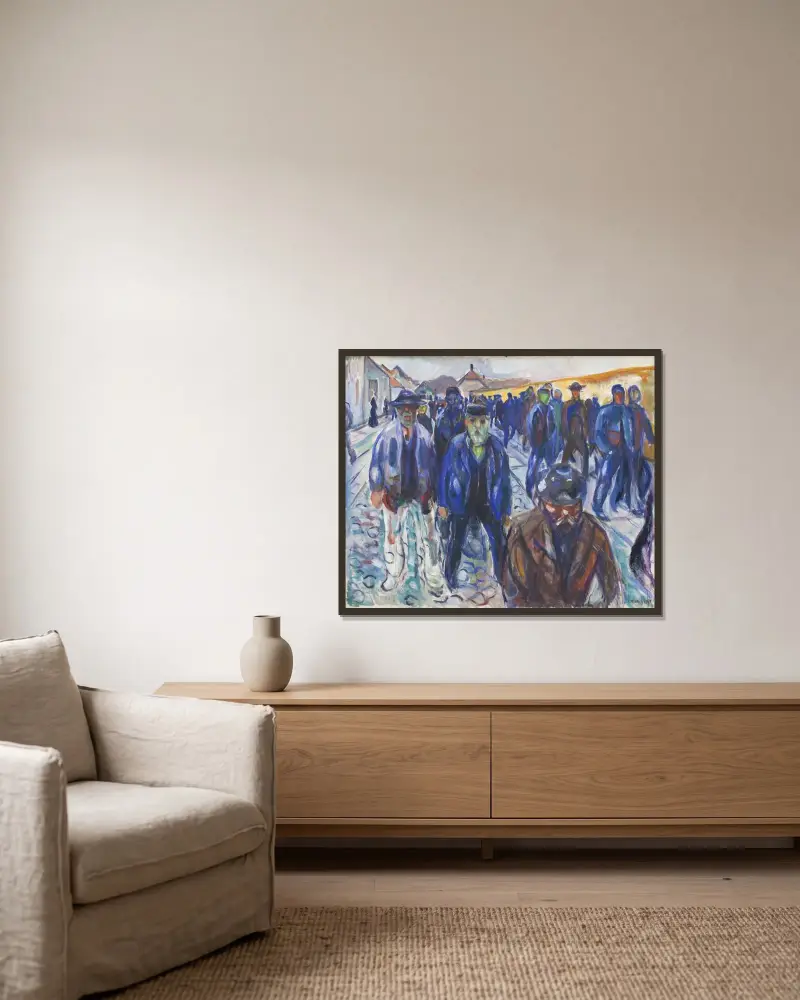 Powracający robotnicy, Edvard Munch w ramie na ścianie