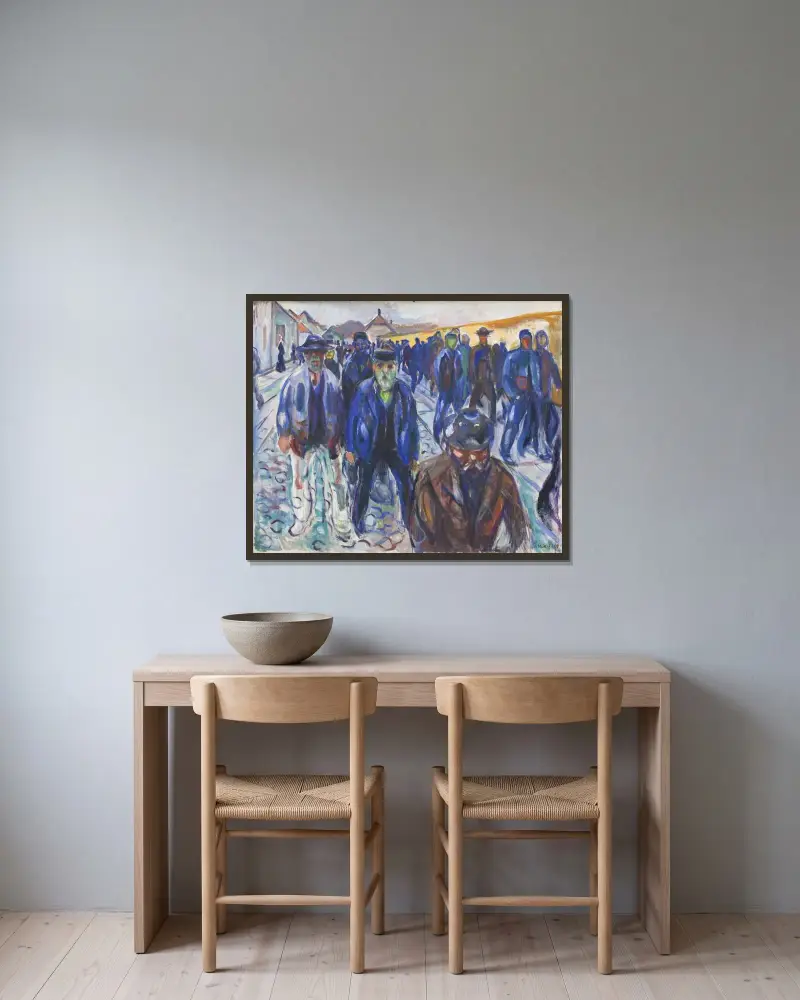 Powracający robotnicy, Edvard Munch w ramie na ścianie