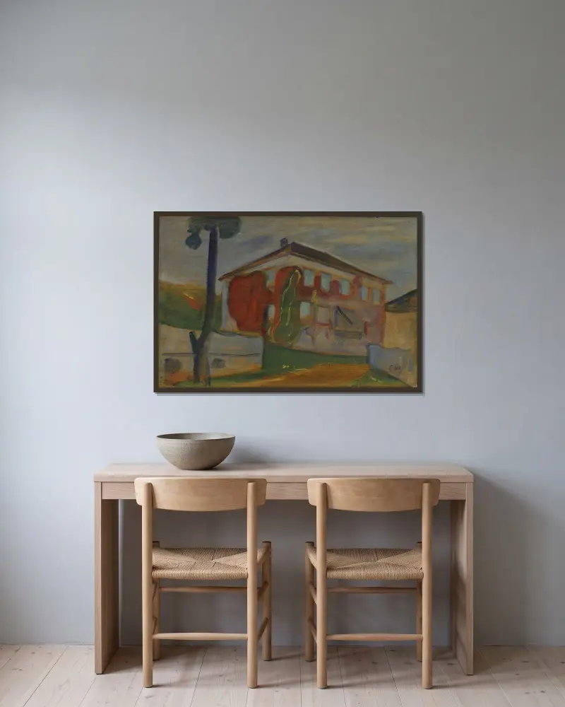 Haus mit rotem wildem Wein von Edvard Munch gerahmt an einer Wand