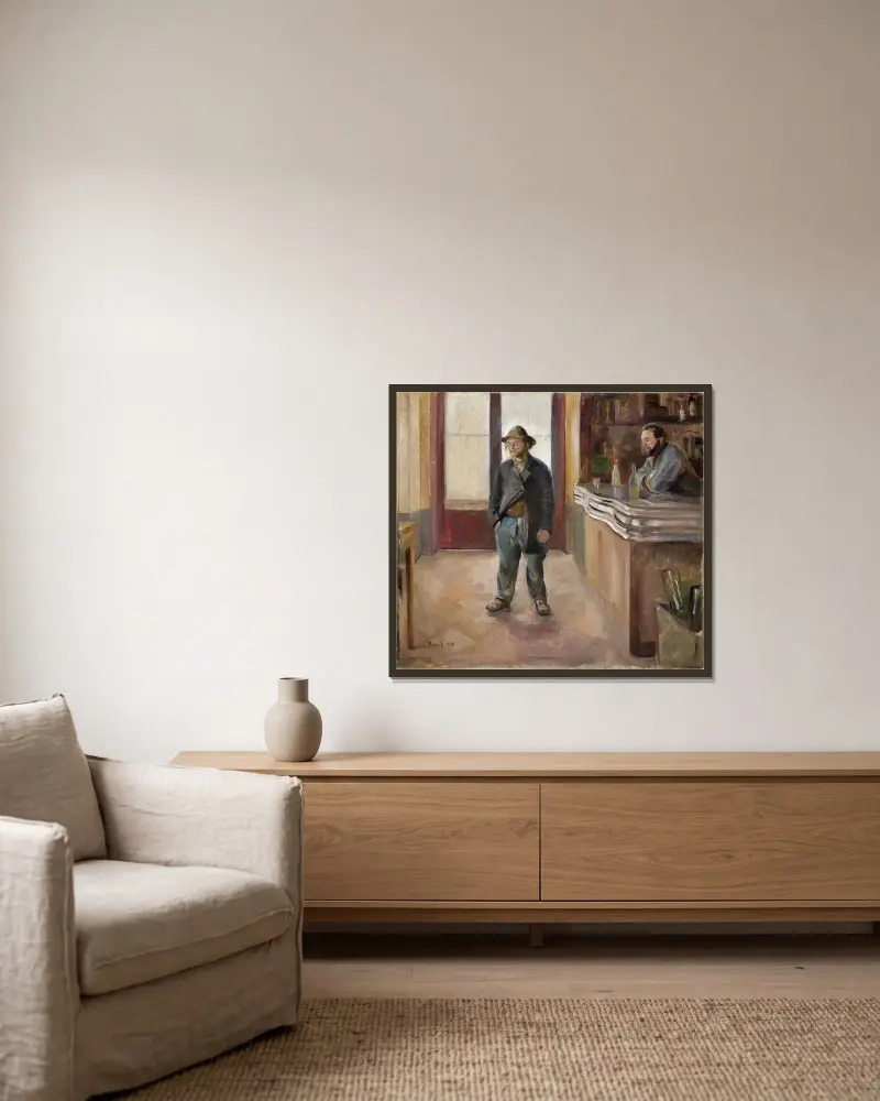 V hostinci, Edvard Munch v rámu na stěně