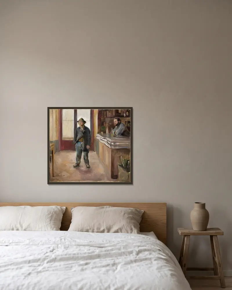 V hostinci, Edvard Munch v rámu na stěně