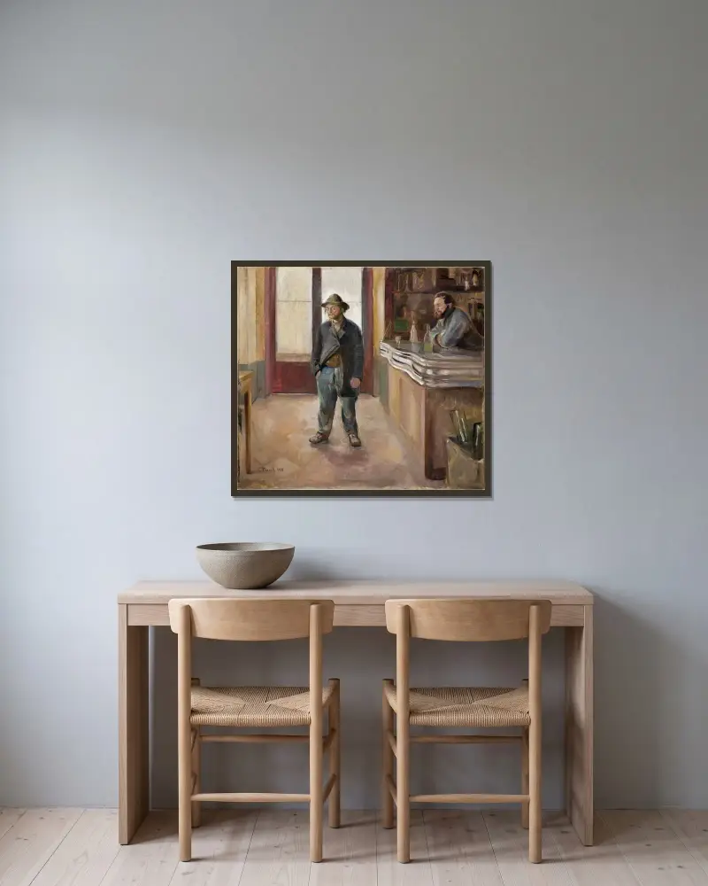 V hostinci, Edvard Munch v rámu na stěně