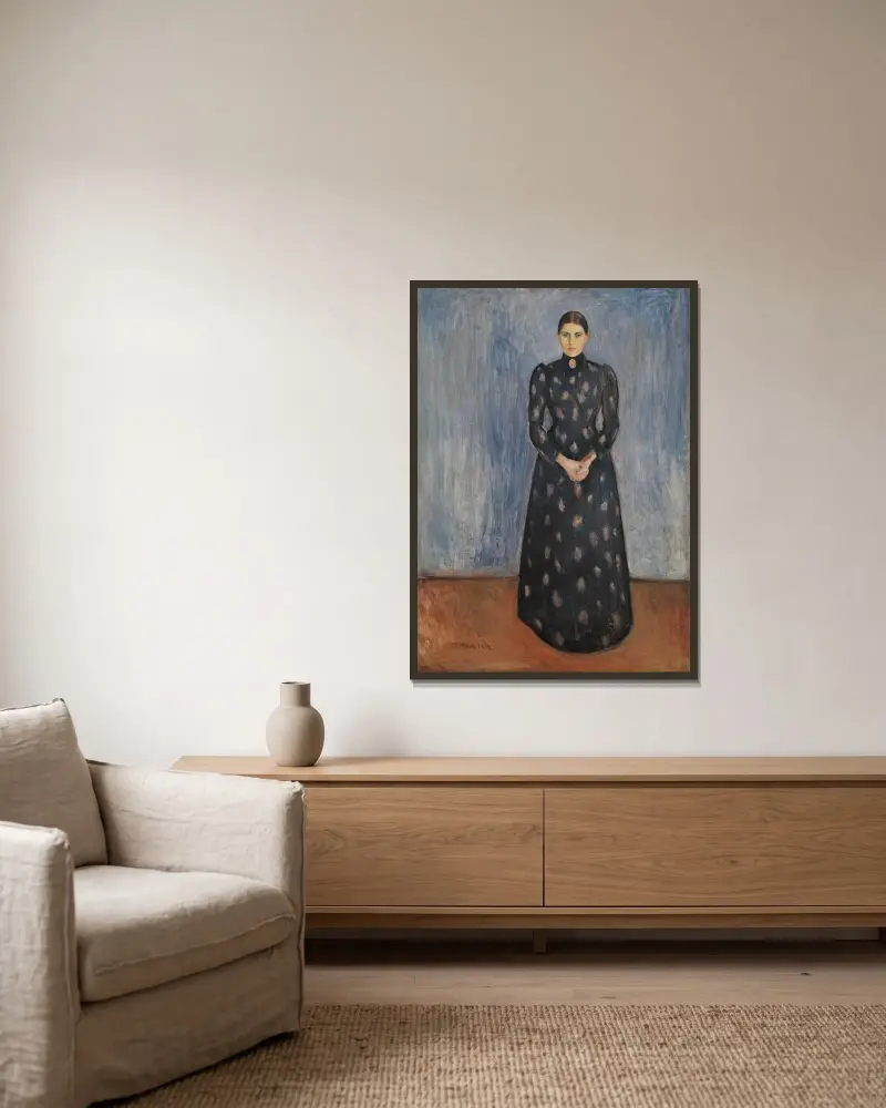 Inger w czerni i fiolecie, Edvard Munch w ramie na ścianie