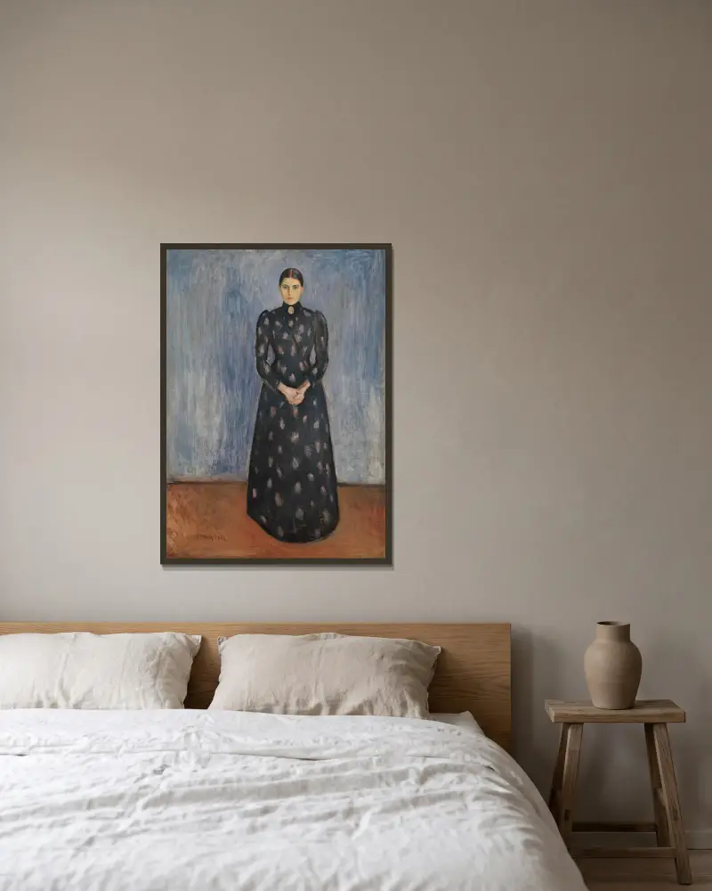 Inger w czerni i fiolecie, Edvard Munch w ramie na ścianie