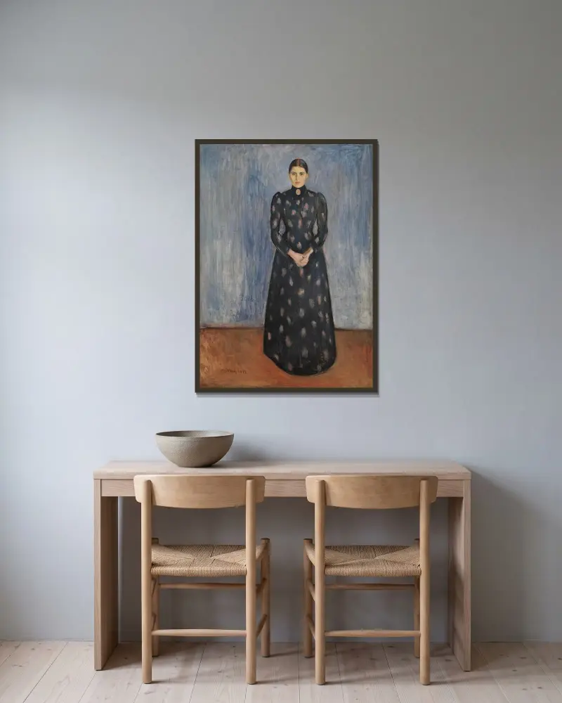 Inger w czerni i fiolecie, Edvard Munch w ramie na ścianie