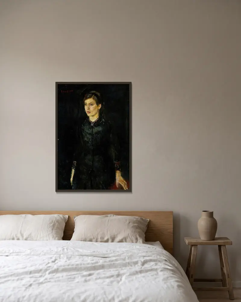 Inger in Schwarz von Edvard Munch gerahmt an einer Wand