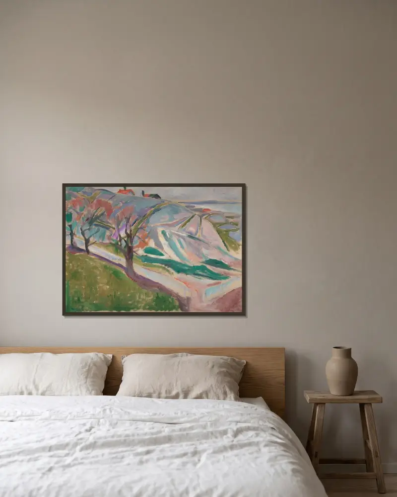 Krajina, Kragerø, Edvard Munch v rámu na stěně