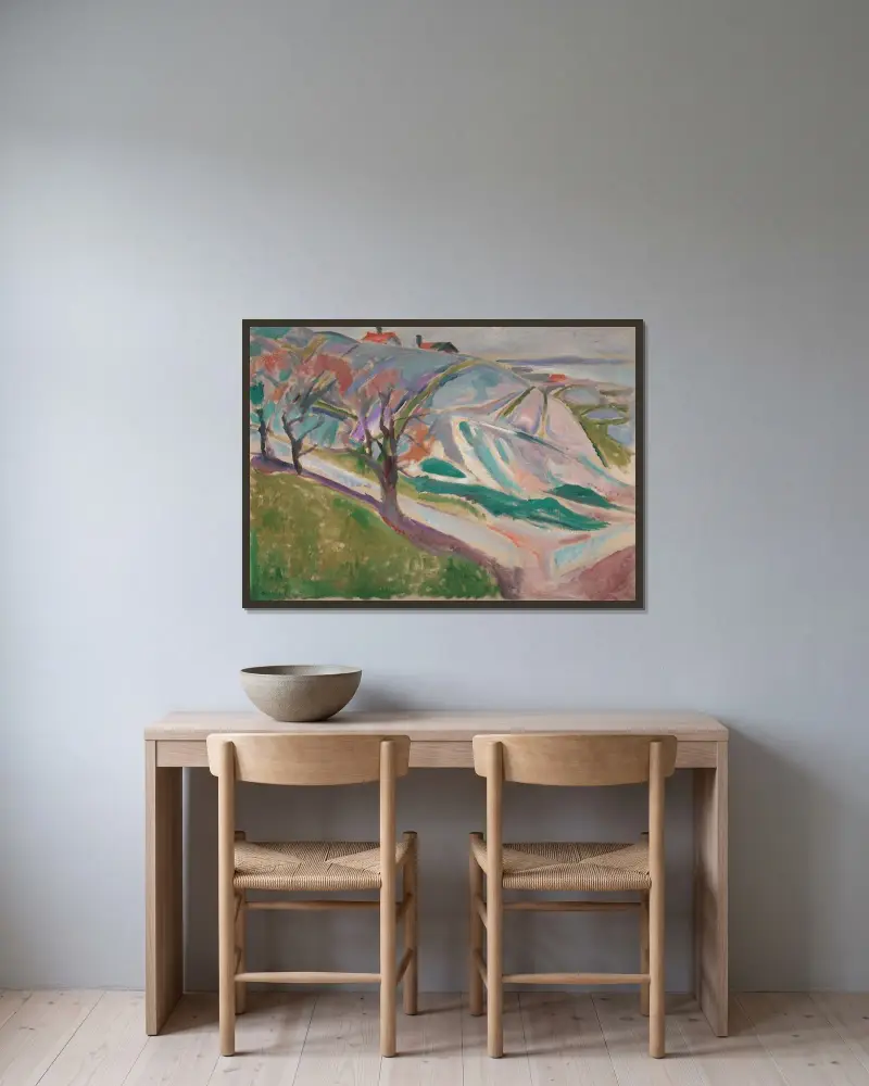 Krajina, Kragerø, Edvard Munch v rámu na stěně