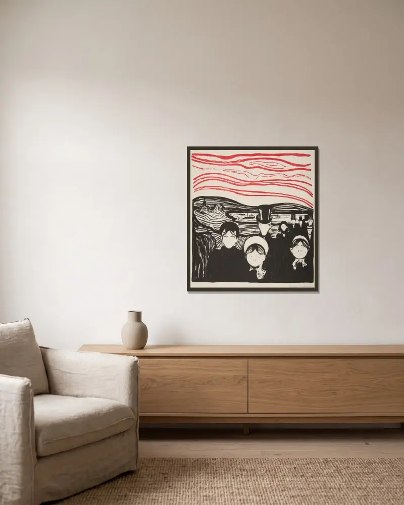 Večer – Úzkost, Edvard Munch v rámu na stěně