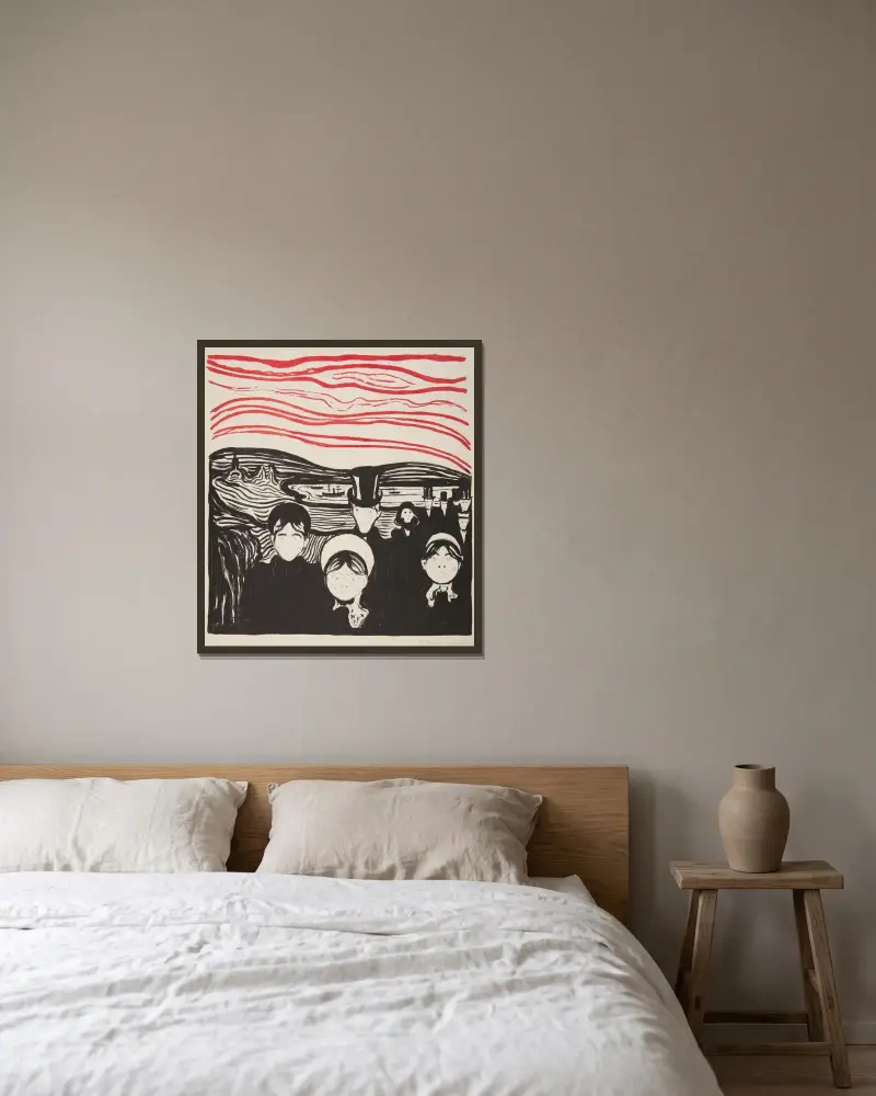 Večer – Úzkost, Edvard Munch v rámu na stěně