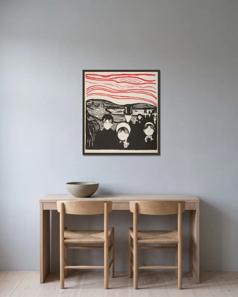 Večer – Úzkost, Edvard Munch v rámu na stěně