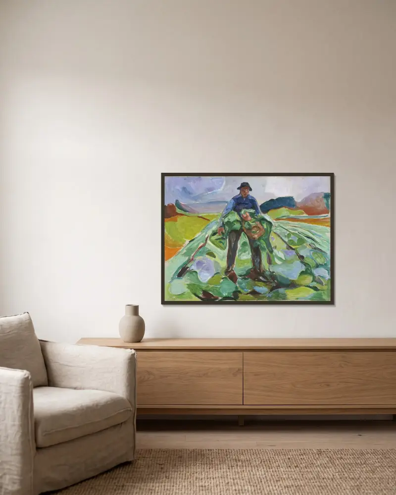 Muž na zelné zahradě, Edvard Munch v rámu na stěně