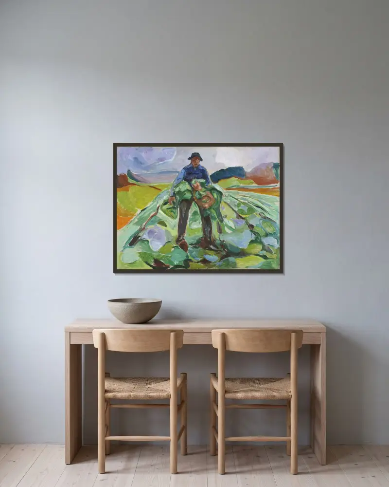 Muž na zelné zahradě, Edvard Munch v rámu na stěně