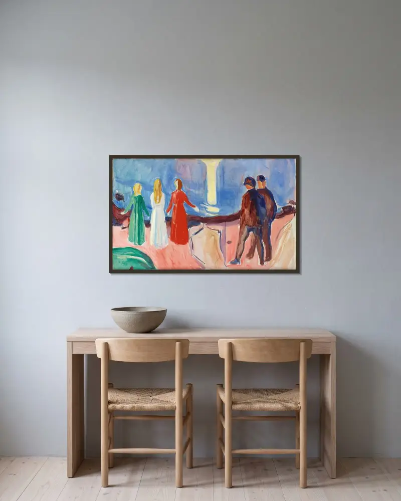Meeting on the Beach av Edvard Munch inramad på en vägg