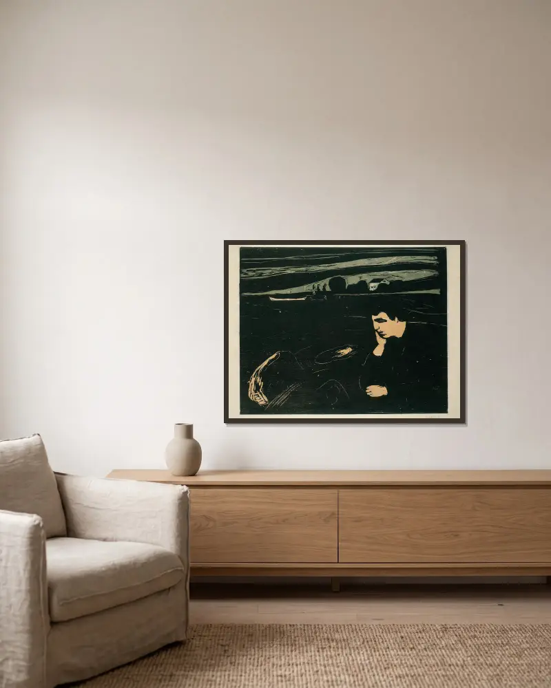Melancholie III, Edvard Munch v rámu na stěně