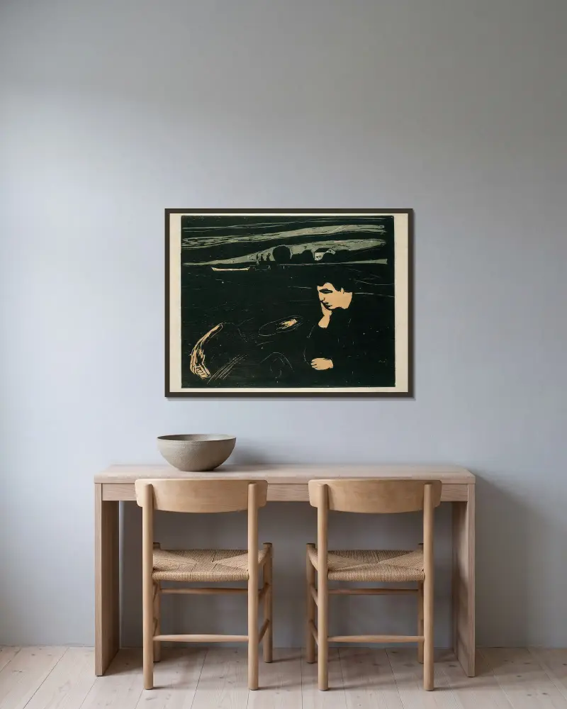 Melancholie III, Edvard Munch v rámu na stěně