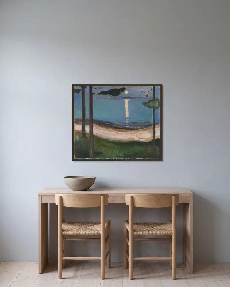 Měsíční svit, 1895, Edvard Munch v rámu na stěně