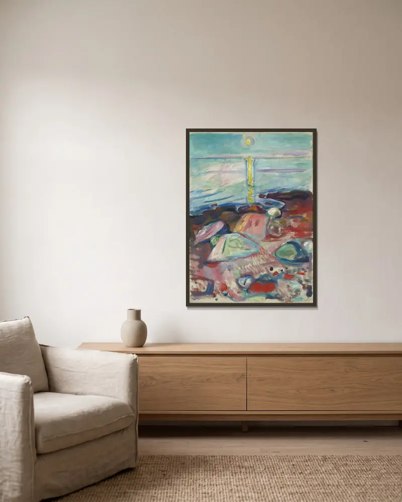 Mondlicht am Strand von Edvard Munch gerahmt an einer Wand